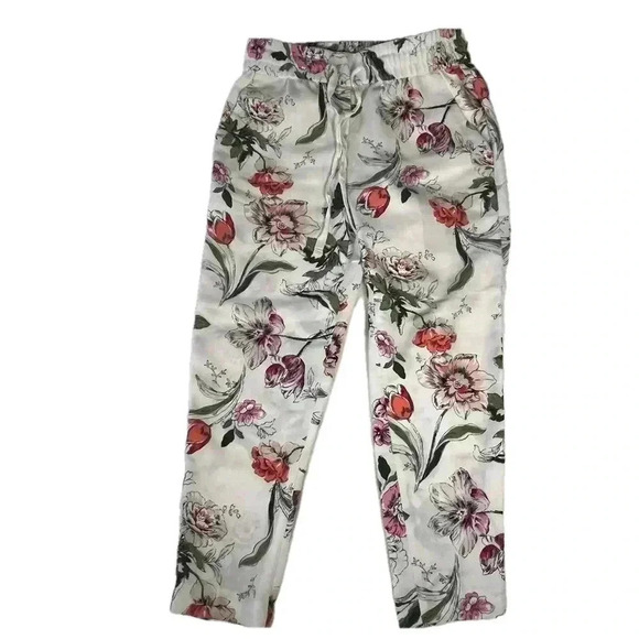 Ann Taylor Petite Cropped Flower Pants with Drawstring Waist - Picture 1 of 11
